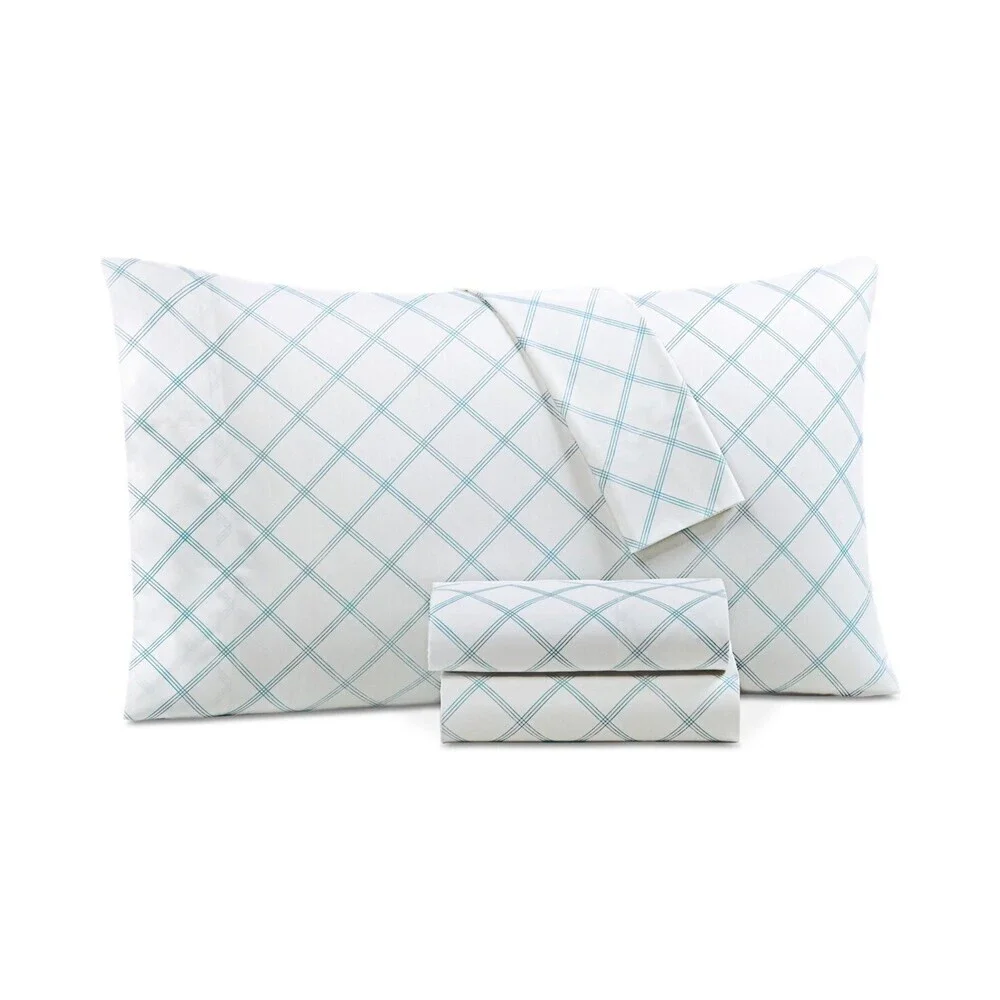 Charter Club Damask Sheet Set California King Windowpane Blue Cotton 4-Pc BED77